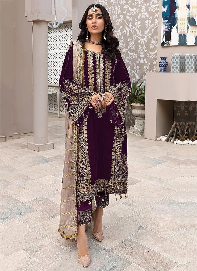 Wine Faux Georgette Festival Wear Embroidery Work Pakistani Suit