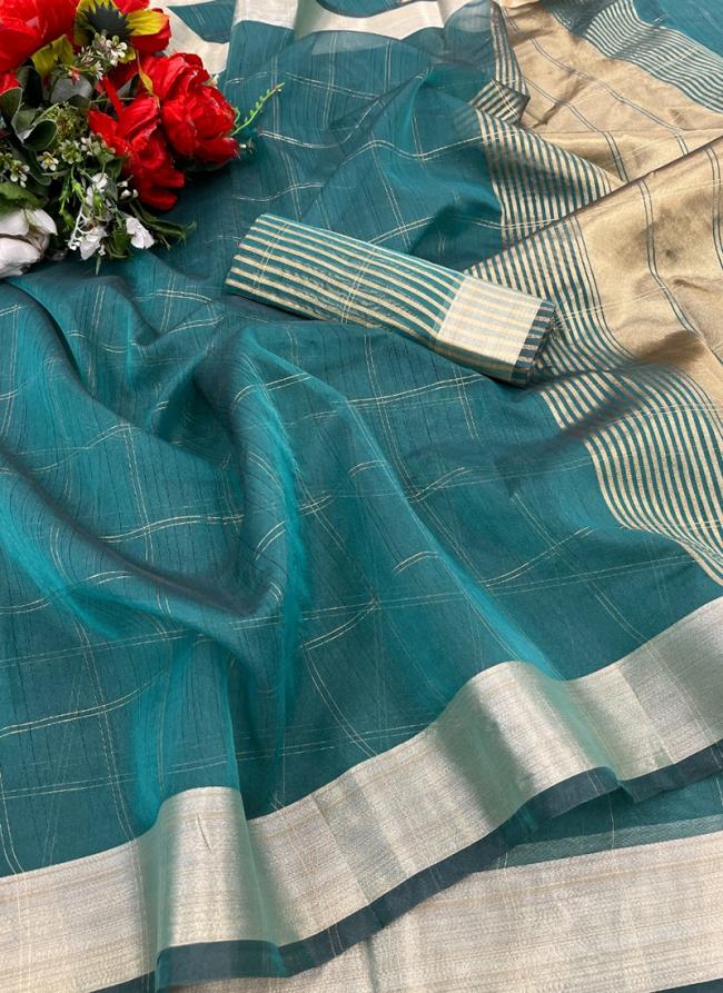 Rama Organza Casual Wear Weaving Saree