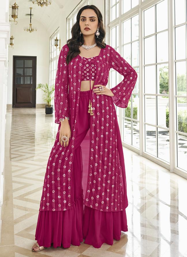 Pink Faux Georgette Party Wear Embroidery Work Salwar Suit