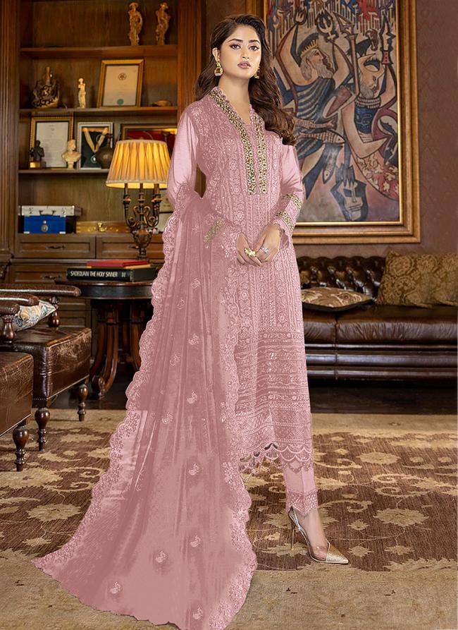 Pink Faux Georgette Traditional Wear Embroidery Work Pakistani Suit