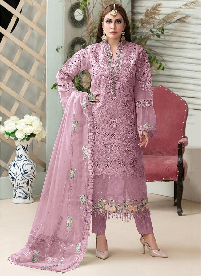 Purple Net Festival Wear Embroidery Work Pakistani Suit