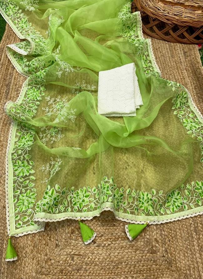 Green Organza Traditional Wear Embroidery Work Saree