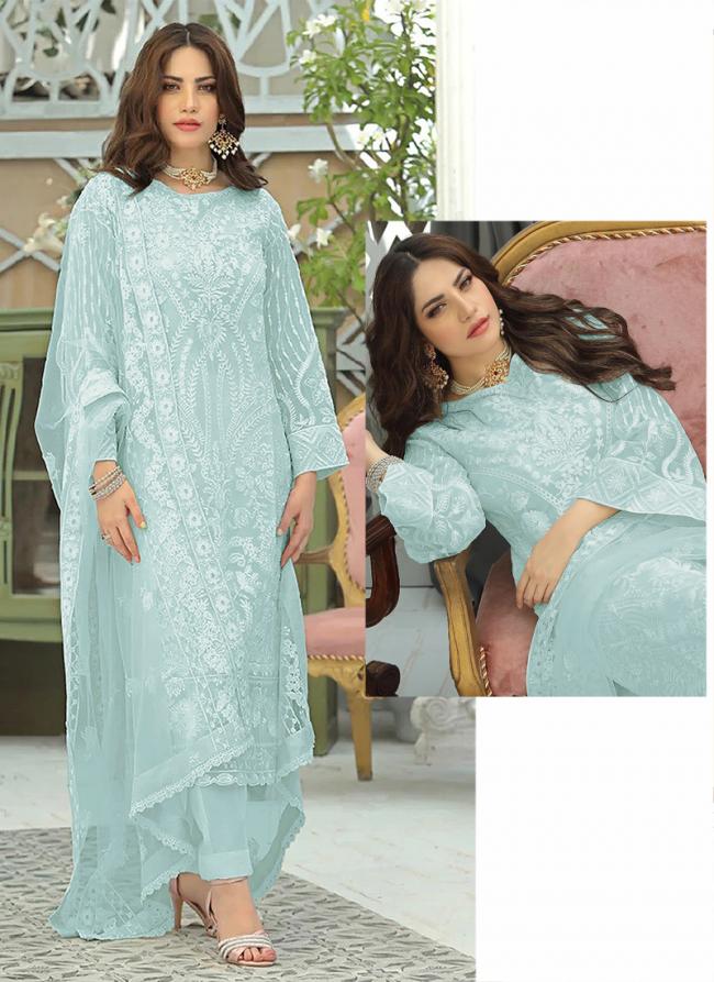 Sky blue Faux Georgette Traditional Wear Sequins Work Pakistani Suit