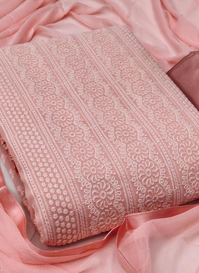 Pink Georgette Casual Wear Schiffli Work Dress Material