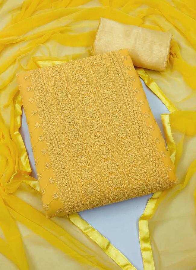 Yellow Georgette Casual Wear Schiffli Work Dress Material