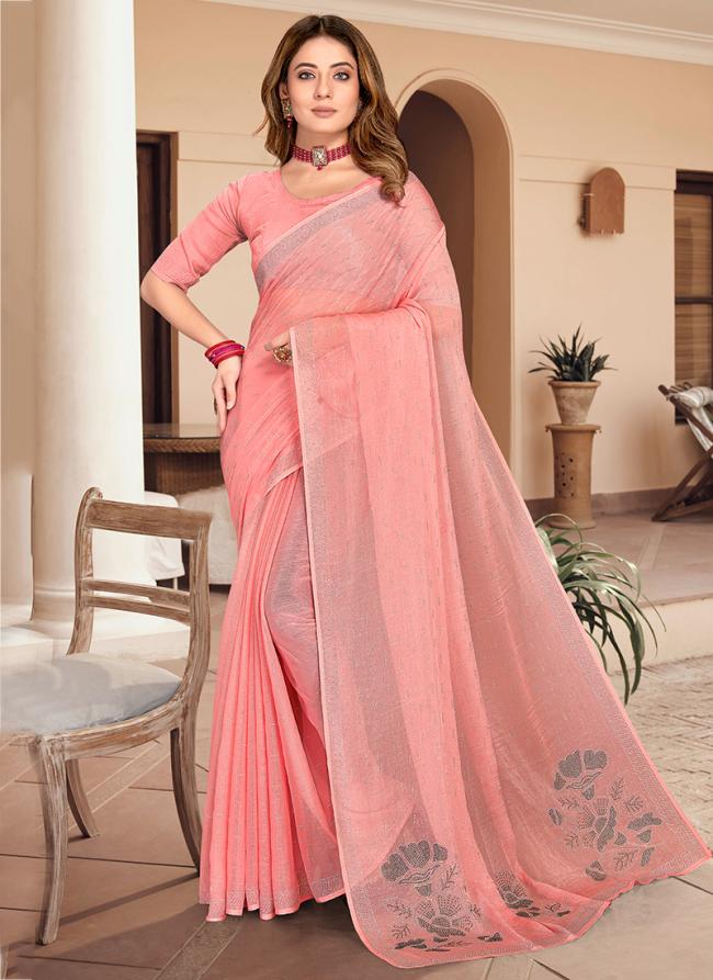 Gajri Chiffon Traditional Wear Swarovski Work Saree