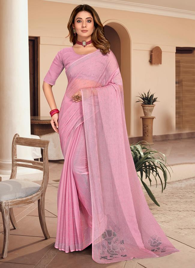 Lavender Chiffon Traditional Wear Swarovski Work Saree