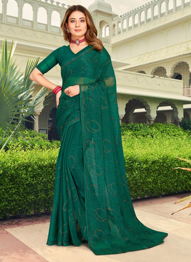 Rama Chiffon Traditional Wear Swarovski Work Saree