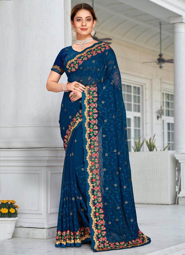 Rama Georgette Wedding Wear Resham Work Saree