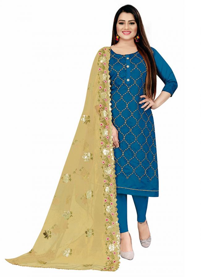 Blue Chanderi Casual Wear Heavy multi zari embrodiery Salwar Suit