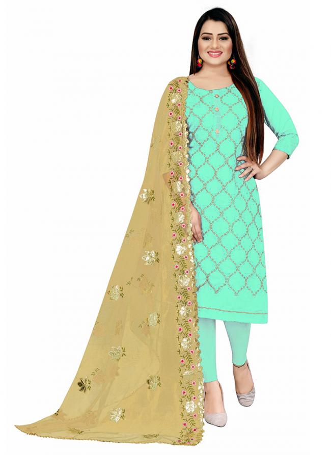 Seagreen Chanderi Casual Wear Heavy multi zari embrodiery Salwar Suit