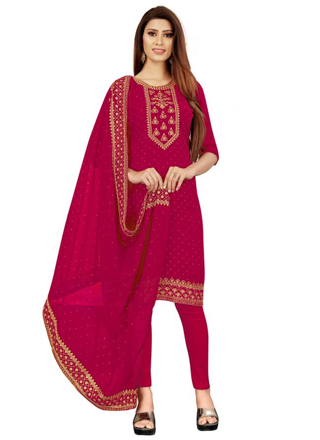 Pink Georgette Casual Wear Heavy zari embrodiery Salwar Suit