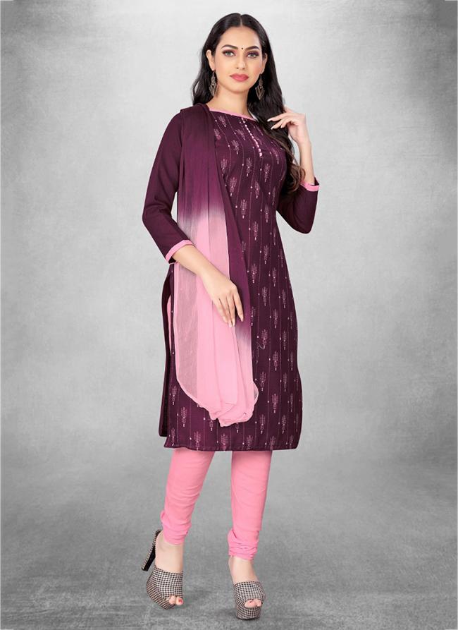 Purple Slub cotton Casual Wear Designer print Salwar Suit