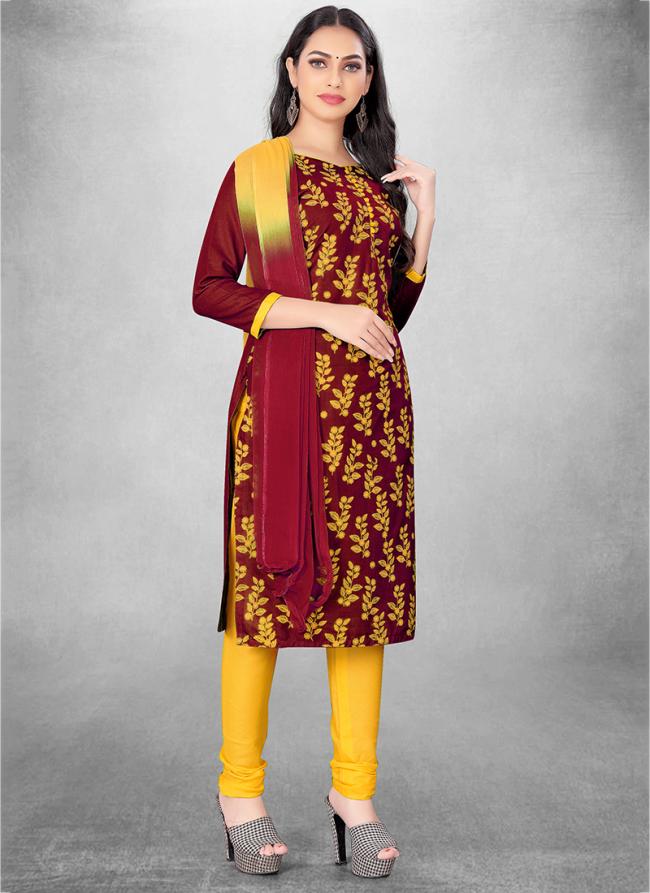 Maroon Slub cotton Casual Wear Designer table print Salwar Suit