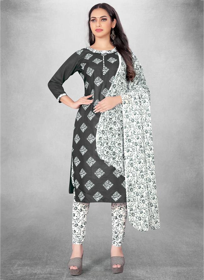 Grey Slub cotton Casual Wear Designer table print Salwar Suit
