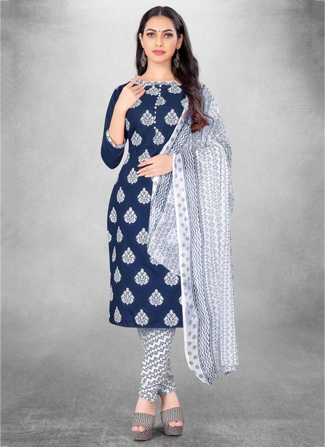 Nblue Slub cotton Casual Wear Designer table print Salwar Suit