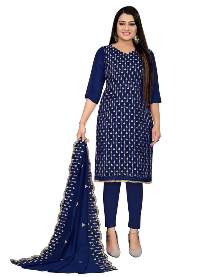 Blue Chanderi cotton Casual Wear Heavy thread embrodiery Salwar Suit