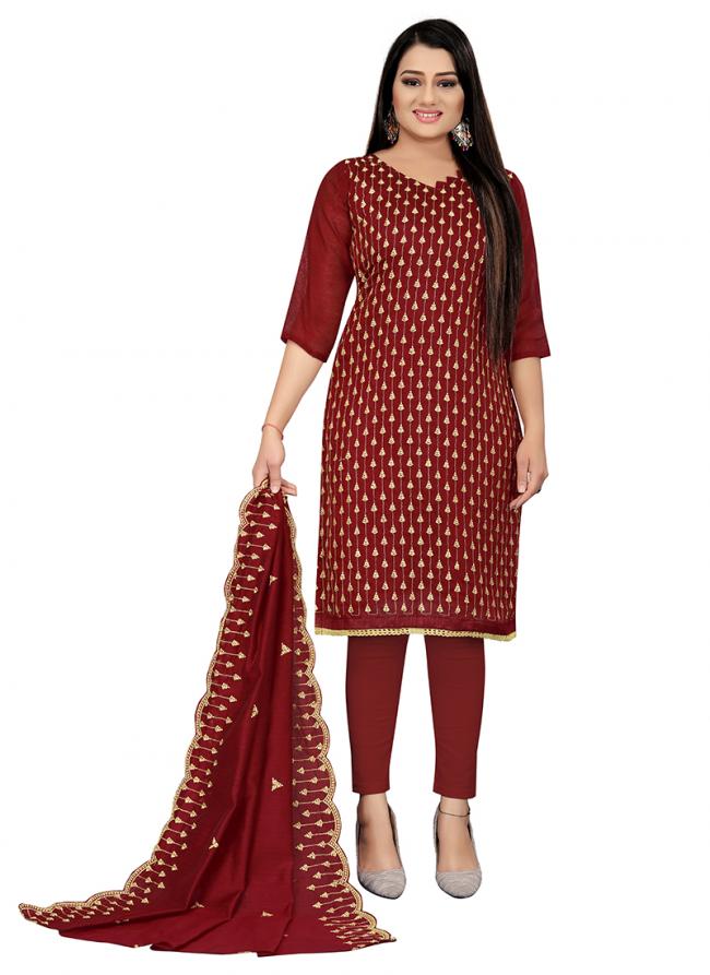 Maroon Chanderi cotton Casual Wear Heavy thread embrodiery Salwar Suit