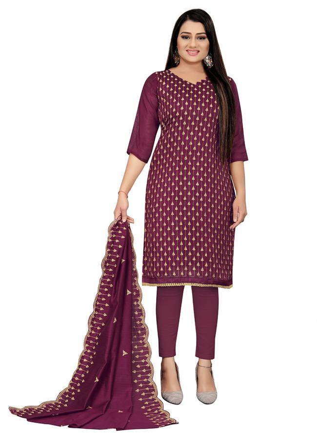 Purple Chanderi cotton Casual Wear Heavy thread embrodiery Salwar Suit