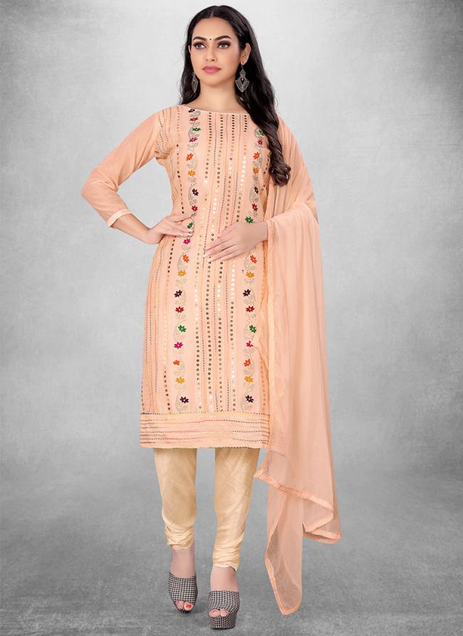 Peach Chanderi cotton Casual Wear Heavy embrodiery Salwar Suit