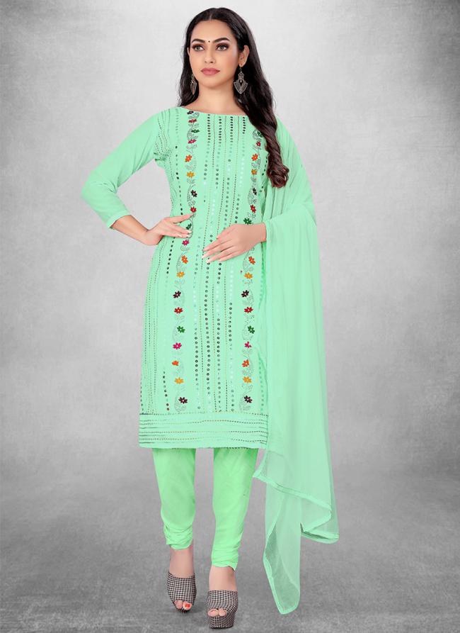 Seagreen Chanderi cotton Casual Wear Heavy embrodiery Salwar Suit