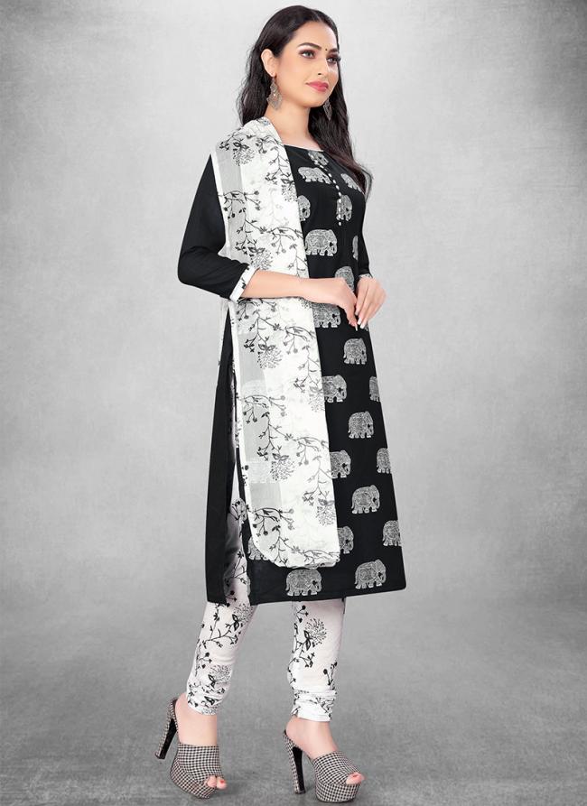 Black Slub cotton Casual Wear Designer table print Salwar Suit