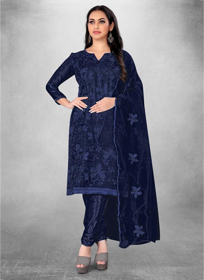 Blue Organja Casual Wear Heavy thread embrodiery Salwar Suit