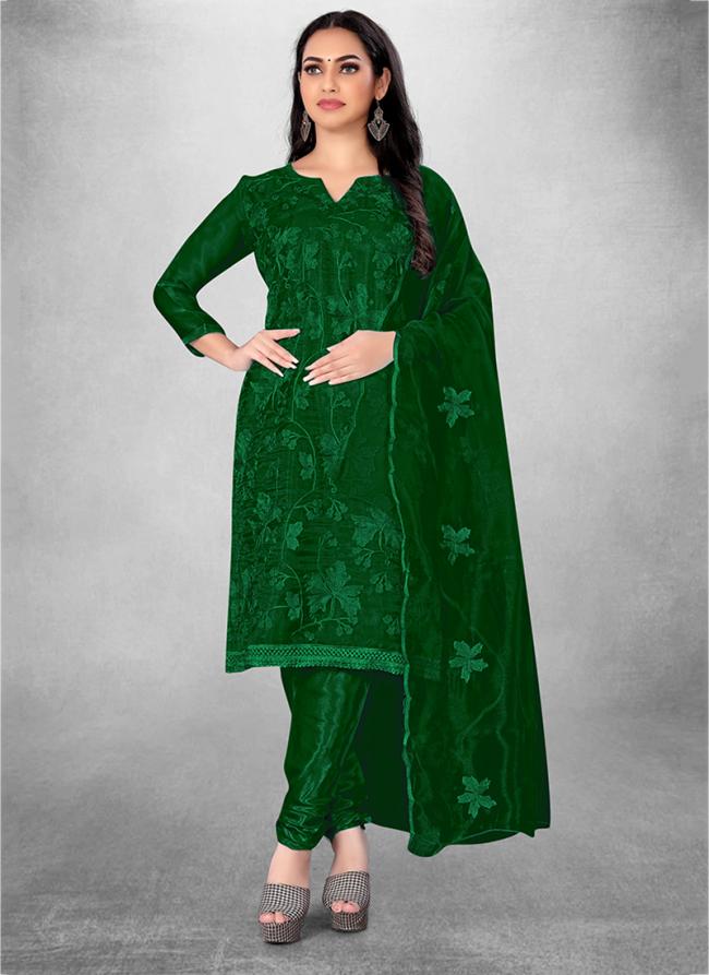 Green Organja Casual Wear Heavy thread embrodiery Salwar Suit