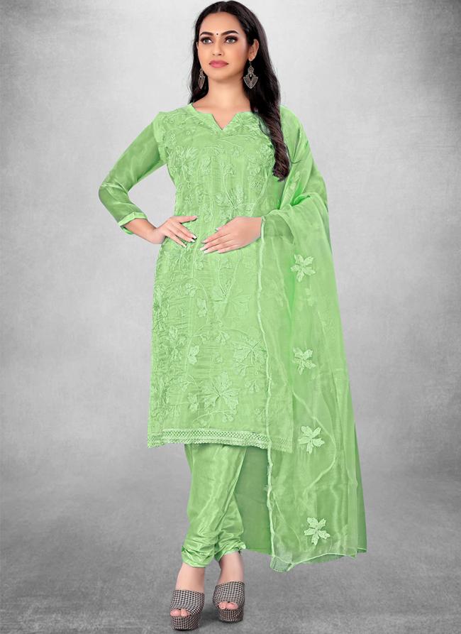 Lightgreen Organja Casual Wear Heavy thread embrodiery Salwar Suit