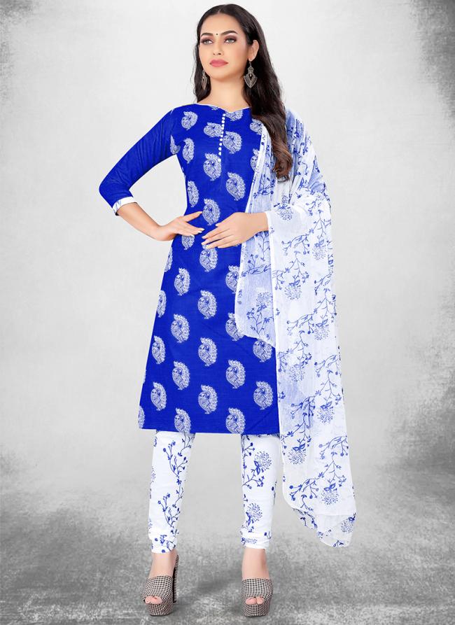 Blue Slub cotton Casual Wear Designer table print Salwar Suit