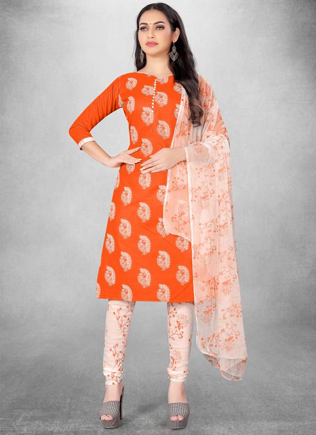 Orange Slub cotton Casual Wear Designer table print Salwar Suit
