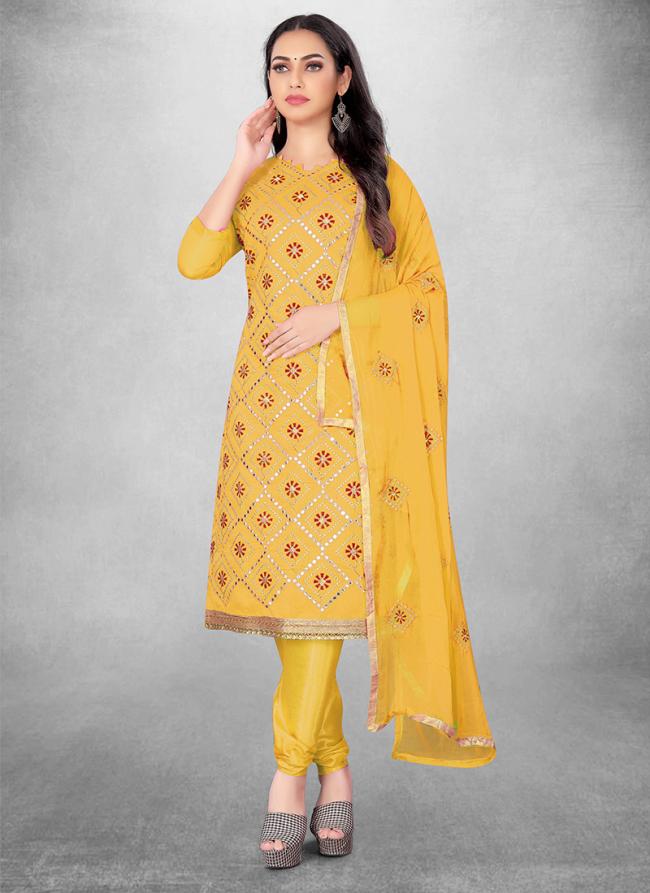 Yellow Modal cotton Casual Wear Heavy embrodiery Salwar Suit