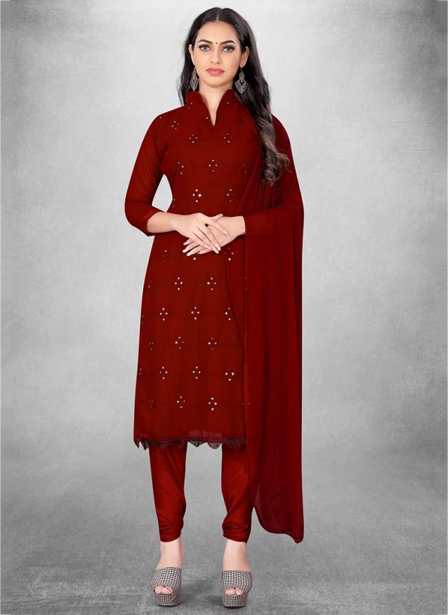 Maroon Georgette Casual Wear Heavy thread embrodiery Salwar Suit