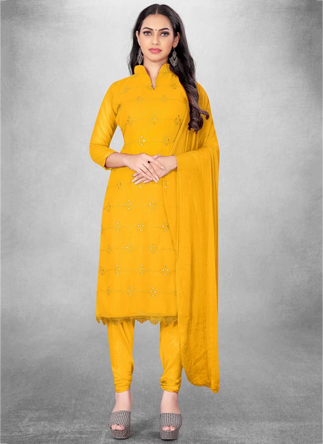 Yellow Georgette Casual Wear Heavy thread embrodiery Salwar Suit