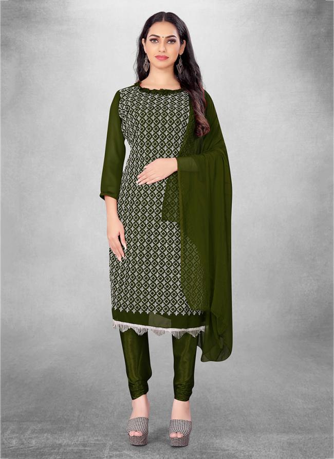 Mehandi Georgette Casual Wear Heavy thread embrodiery Salwar Suit