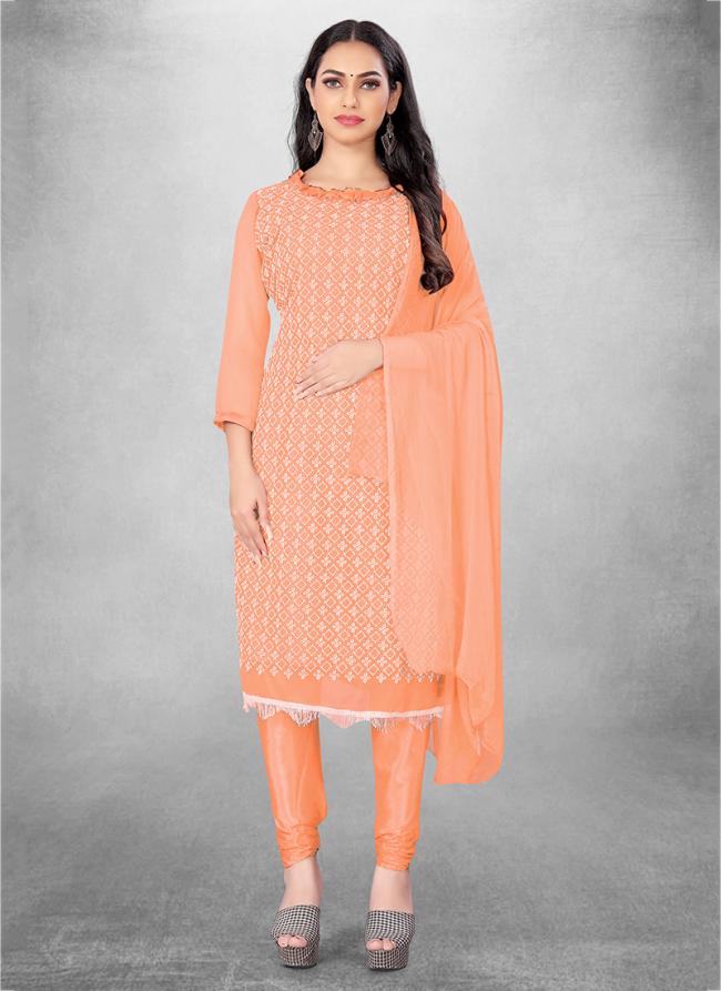 Peach Georgette Casual Wear Heavy thread embrodiery Salwar Suit