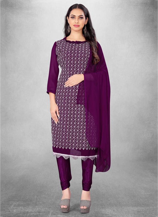 Purple Georgette Casual Wear Heavy thread embrodiery Salwar Suit