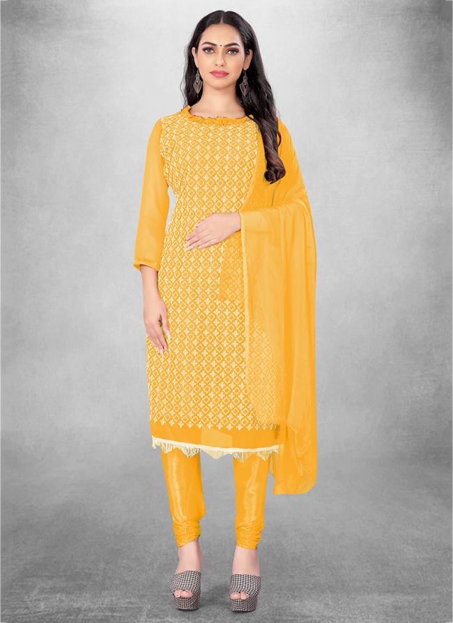 Yellow Georgette Casual Wear Heavy thread embrodiery Salwar Suit