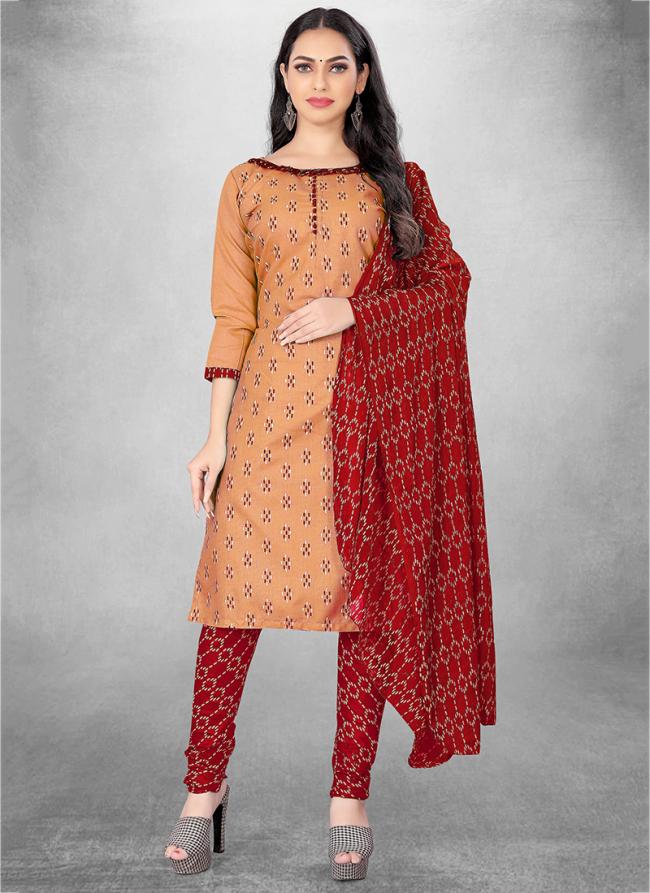 Peach Slub cotton Casual Wear Designer print Salwar Suit
