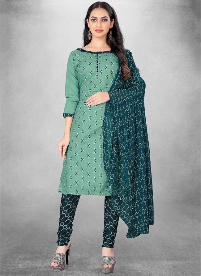 Seagreen Slub cotton Casual Wear Designer print Salwar Suit