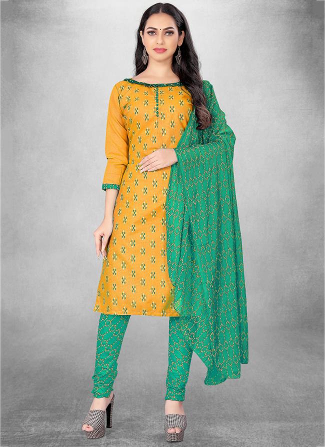 Yellow Slub cotton Casual Wear Designer print Salwar Suit