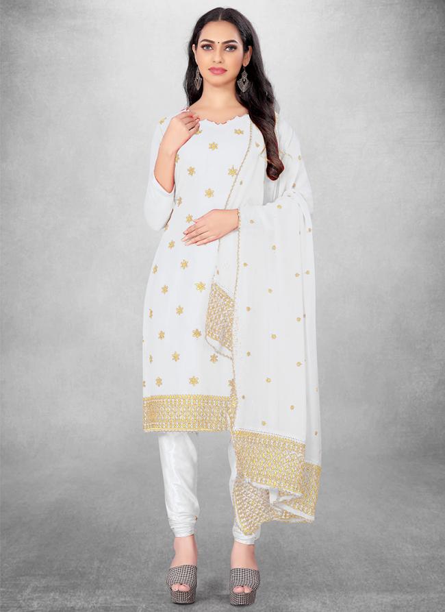 White Georgette Casual Wear Heavy zari thread embrodiery Salwar Suit