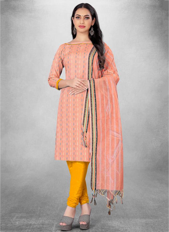 Peach Cotton Casual Wear Designer weaving Salwar Suit