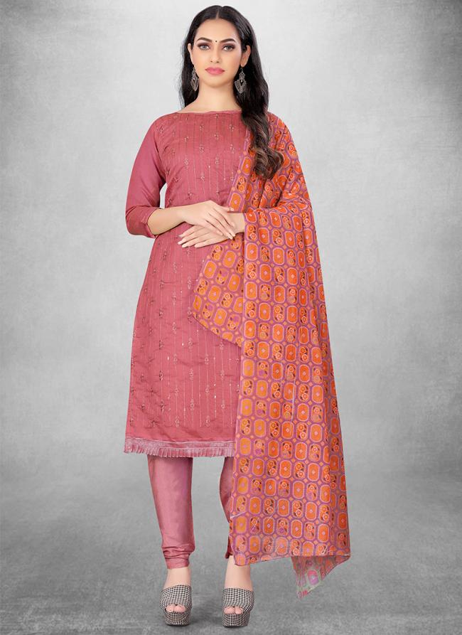 Pink Chanderi Casual Wear Heavy thread embrodiery Salwar Suit