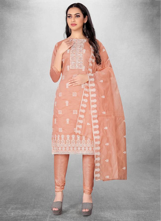Peach Modal chanderi Casual Wear Heavy thread embrodiery Salwar Suit