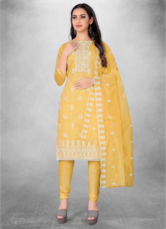 Yellow Modal chanderi Casual Wear Heavy thread embrodiery Salwar Suit