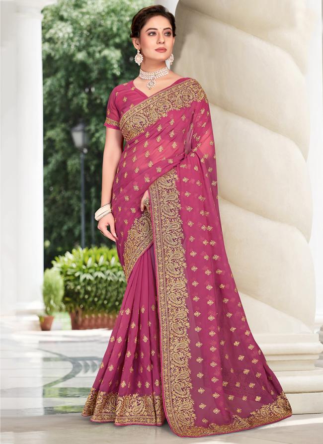 Dusty Gajri Georgette Festival Wear Embroidery Work Saree