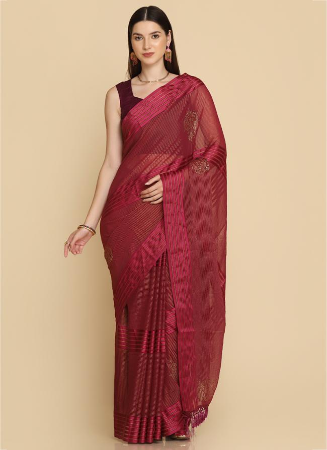 Maroon Chiffon Festival Wear Swarovski Work Saree