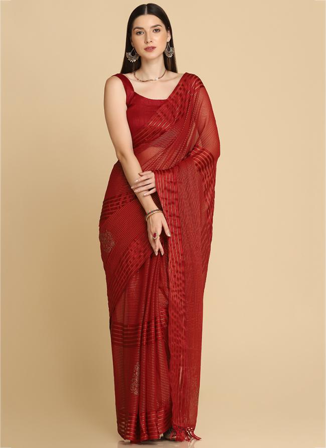 Rust Chiffon Festival Wear Swarovski Work Saree