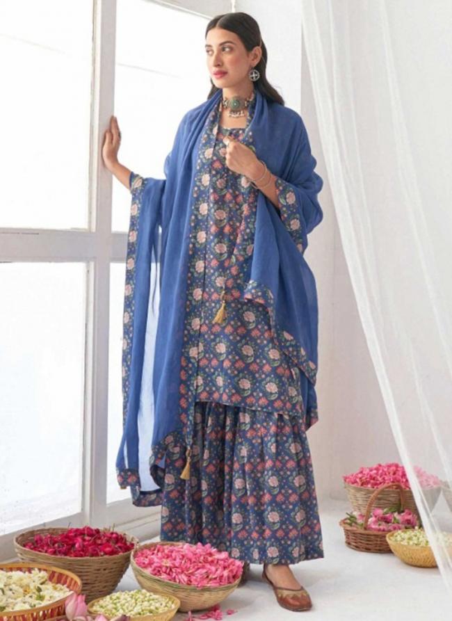 Blue Muslin Silk Traditional Wear Digital Printed Readymade Salwar Suit